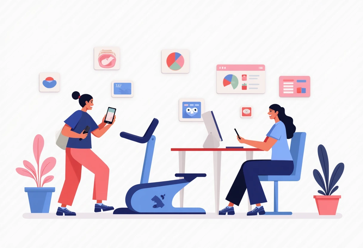 Personas usando apps de fitness en el gimnasio