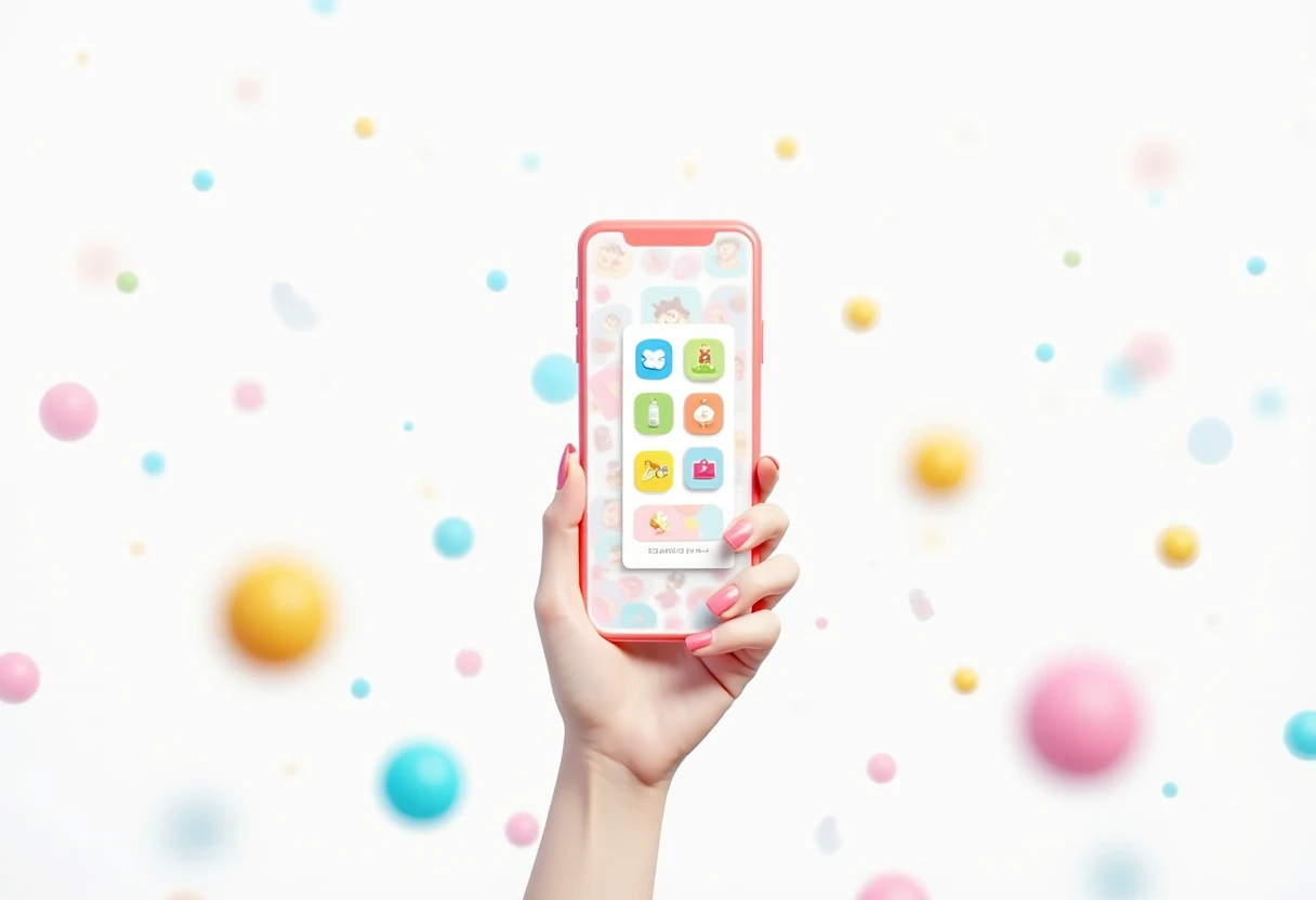 Mobile game icons floating
