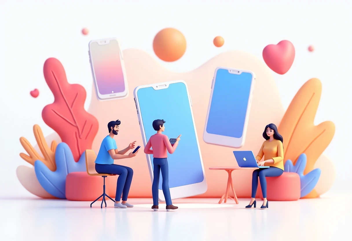 Bunte App-Karten, die in einer digitalen Umgebung schweben